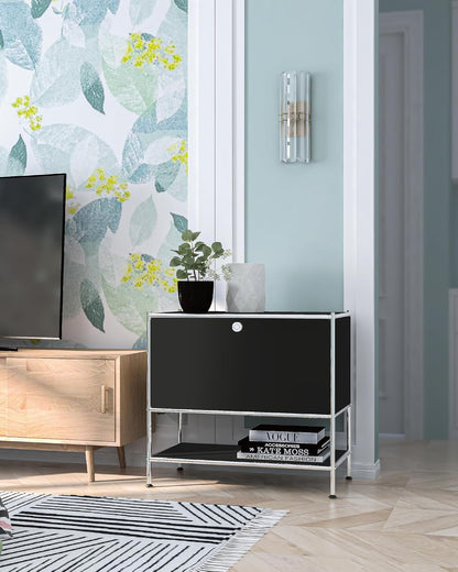 Metal Nightstand, Mid-Century Modern Bookshelf, Flap Door 27.5 | Sleek Modern Design,Space-Saving, Cube Storage Organizer, Bedside Table, Entryway Console for Home, Office, or Foyer