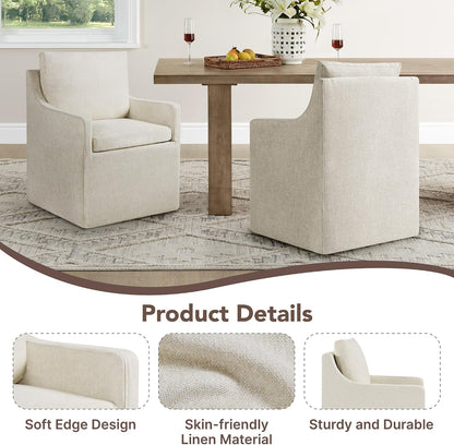 KISLOT Upholstered Dining Chairs Set of 1 with Washable Cover, Oatmeal | Modern Rolling Dining Room Chairs with Casters, Hidden Storage Seat, Linen Look Fabric, Padded Kitchen Accent Chairs
