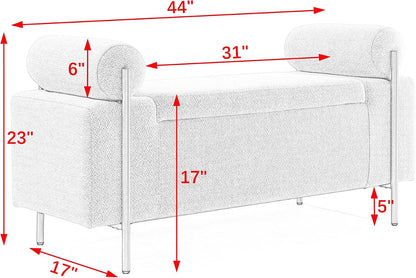 Storage Ottoman for Bedroom 44" with Safety Hinge, Upholstered Entryway Bench, Modern Linen Foot Rest with Arms,for Bedroom, Living Room, Entryway (Beige)