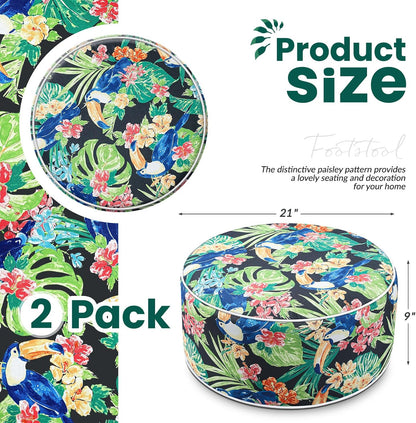 Cinnvoice 2 Pcs Inflatable Outdoor Ottoman Pouf Waterproof Round Footrest with Handle D21 x H9 Inch Indoor Outdoor Portable Footstool for Patio Garden Camping or Home Pool(Parrot)