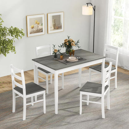 COSTWAY 5-Piece Dining Table Set for 4 w/Rubber Wood Structure, Grey | Spacious Tabletop, Anti-Slip Pads, Rubber Wood Legs, Space-Saving Design for Small Place, Apartment, Studio, Restaurant