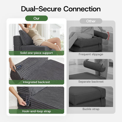 Convertible 4-in-1 Folding Sofa Bed Sleeper Chair Couch Foldable Chaise Lounger & Mattress Pocket Coils+Foam Fill Medium Support, No Assembly for Living Room/Bedroom, Full