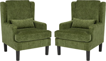 Garvee Wingback Accent Chair Set of 2, Mid-Century Chenille Reading Chair | High back design, 5.1 in spring + foam cushion, wood frame with metal backrest, lumbar pillow, 350 lb capacity