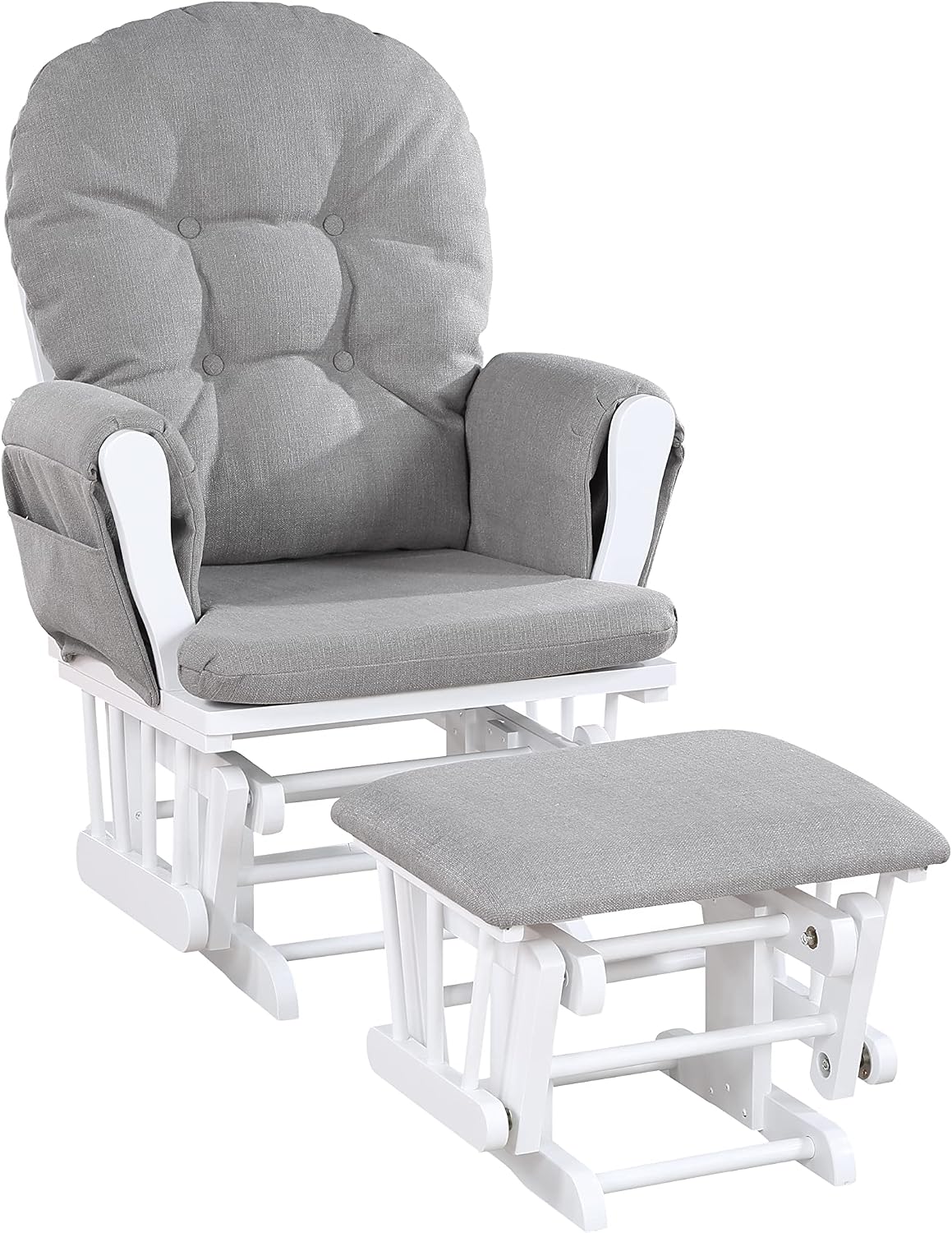 Mason Glider and Ottoman White Wood and Oyster Fabric
