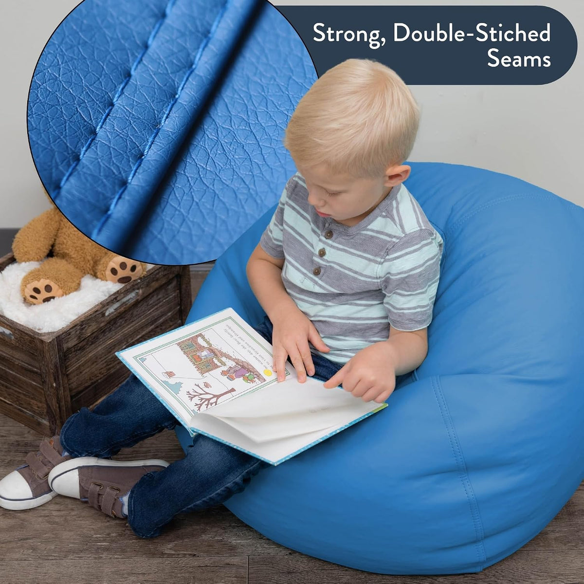 Children's Factory 26" Kids Bean Bag Chairs, Flexible Seating Classroom Furniture, Beanbag Ideal for Boy/Girl Toddler Daycare or Playroom, Deep Water (CF610-035)