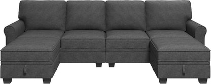 HONBAY Sectional Sofa with Storage Seat U Shaped Couch with Reversible Chaise Convertible Sectional Couches for Living Room,Dark Grey