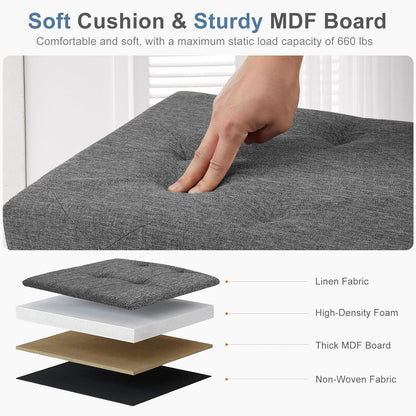 DUMOS 30in Storage Ottoman Bench, Storage Chest | End of Bed Foot Rest Stool with Padded Seat, Bedroom Bench for Living Room, Bedroom, Support 660lbs, Grey