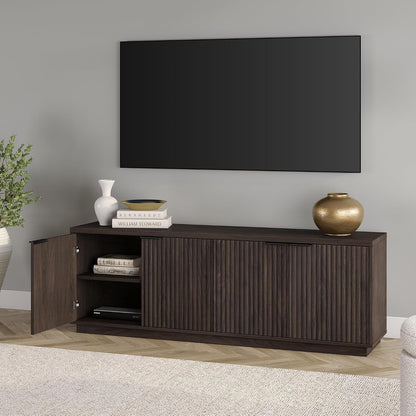 Henn&Hart 70" TV Stand for TVs up to 78", Rich Brown | Elegant ribbed doors, adjustable shelves, and cable cut-outs create stylish, clutter-free storage for any room