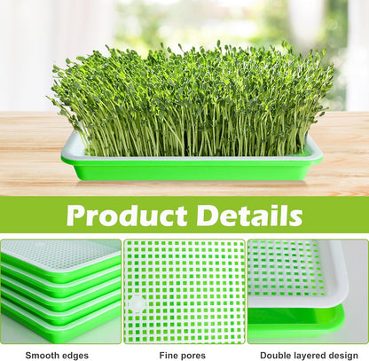 EBaokuup 5 Pcs Seed Sprouter Tray with Drain Holes - BPA Free Seed Germination Propagation Trays, Soil-Free Wheatgrass Bean Sprouts Microgreens Growing Kit with Germinating Paper