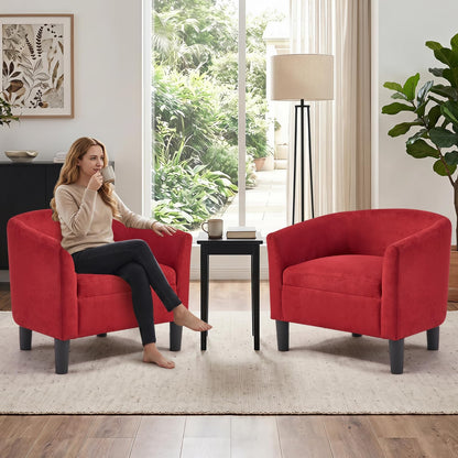 INZOY Oversized Accent Chair with Ottoman, 23.2" W Oversized Club Chair with Ottoman Set, Comfy Fabric Barrel Reading Chairs for Living Room Bedroom, Round Reading Chair with Foot Rest, Red