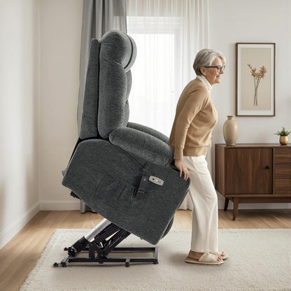 MCombo Power Lift Recliner Chair with Extended Footrest for Elderly People, Fabric 7283 (Dark Gray, Large)