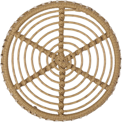 Boho Style Polyethylene Rattan Side Table, Cage Frame Structure with Tightly Wrapped Handcrafted Wicker