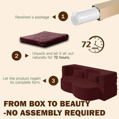 JOYBASE 78in Sofa Couch Convertible Oversized Cloud Loveseat Minimalist Sleeper Sofa Bed for Living Room, Apartment, Office, No Assembly Required (Wine Red)