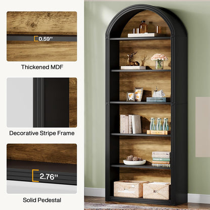 Tribesigns 6-Tier Black Arched Bookshelf, 77.16" Tall Arched Bookcase with Storage Shelves, Floor Standing Open Display Shelving Unit for Living Room, Bedroom, Home Office