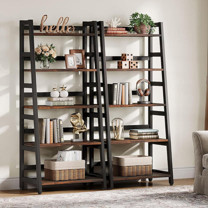 Tribesigns 5-Tier Bookshelf Industrial Bookcase, 5 Shelf Ladder Shelf Book Storage Shelf Organizer for Living Room, Home Office