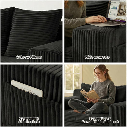 Loveseat Sofa Bed, Tri-Folding Convertible Futon Sleeper with Handle & Side Pockets, 54'' Couch with Hook and Loop No Assembly for Small Space,Living Room & Bedroom