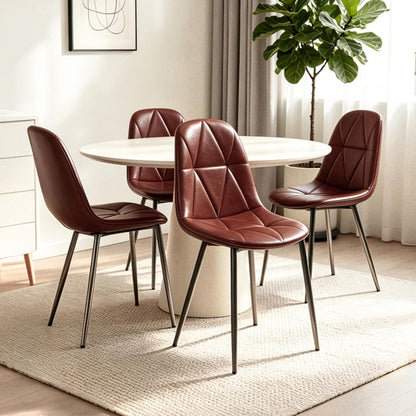 Set of 4 Brown Dining Chairs – Modern Armless Kitchen & Dining Chairs, Faux Leather Upholstery, Ergonomic Backrest & Sturdy Metal Legs
