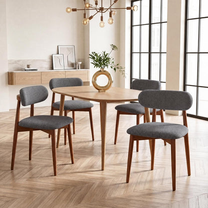 Solid Wood Dining Chairs Set of 4, Mid‑Century Modern Square Seat Cushion Chairs with Extra‑Thick 1.6" Legs and Curved Back, Heavy‑Duty Kitchen & Dining Room Chairs, Dark Grey
