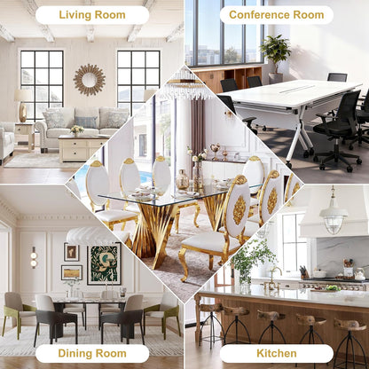 94" Modern Glass Gold Dining Table for 8-10, Luxury Kitchen Table with Tempered Glass Top & Mirror Finish Stainless Steel Base, Large Dinner Pedestal Tables for Home Banquet Hall Room, Only Table