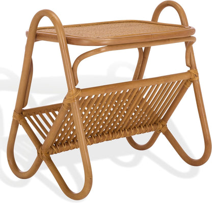 SAFAVIEH Couture Collection - Bayard Natural Rattan Accent Table, Side Table with Magazine Holder, Tropical Coastal Design, Fully Assembled (CWK3017A)