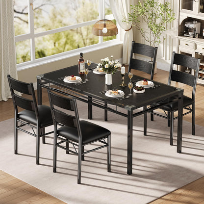 IDEALHOUSE Wood Dining Table Set for 4 with Corner Protector, Kitchen Table Chairs Set of 4 with Upholstered Chairs, Dining Room Table Set for 4, for Dining Room, Apartment,Retro Black