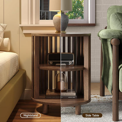 Round End Table Set of 2,Wood Side Tables for Living Room,Walnut