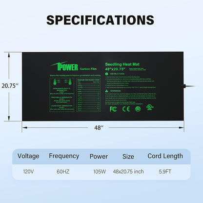 iPower GLHTMTPROLX2 2 Pack Upgraded Carbon Film 48" x 20.75" Seedling Heat Mat Durable Waterproof Indoor Warm Hydroponic Plant Germination Starting Pad