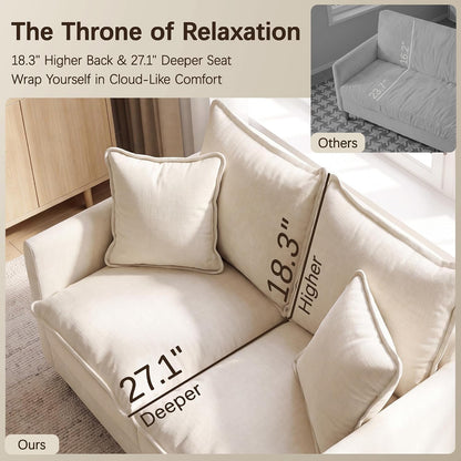 52" Loveseat Sofa, L-Shaped Cloud Love Seat Couches with Ottoman