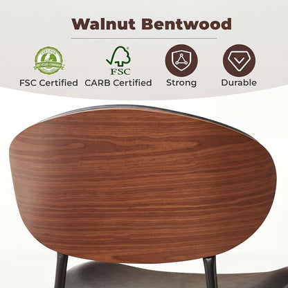 BedsPick Mid-Century Modern Dining Chairs Set of 2, PU Leather Upholstered Dining Room Chairs with Walnut Grain Back, Bentwood Kitchen Chairs with Adjustable Feetpads for Dining Room, Kitchen, Black