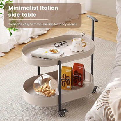 Guyii 2 Tiers Storage Rolling Cart 360 Rotating Side Table Modern End Table Living Room Table with Wheels Easy to Move for Living Room Bedroom Kichen Bathroom Pu Leather