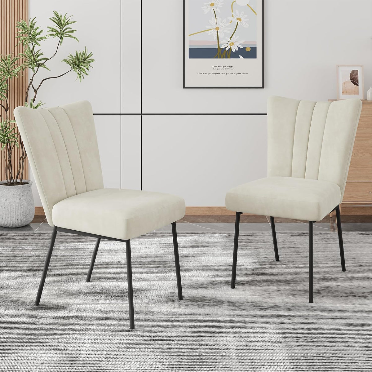 ZckyCine Dining Chairs Set of 4, Upholstered Velvet Kitchen Chairs with Thick Padded Seat and Sturdy Metal Legs, Modern Farmhouse Accent Chairs for Dining Room, Living Room, Waiting Room