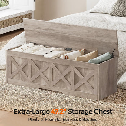 Homleke 47.2" Extra-Large Wooden Storage Chest, Farmhouse Storage Bench | with Safety Hinge, Easy Assembly, for Bedroom, Living Room & Entryway, Greige