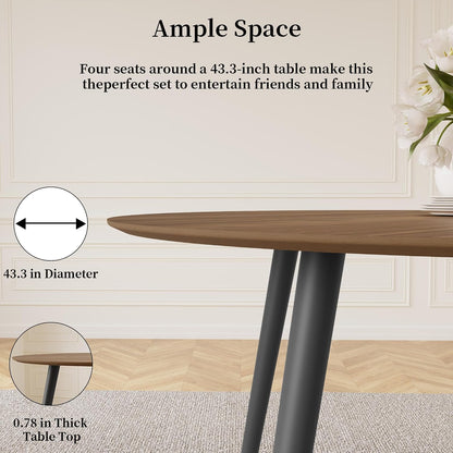 HIPIHOM 43.3 Inch Walnut Round Dining Table for 4, Space-Saving Dinette Perfect for Kitchen Dining Living Room(Walnut Table)