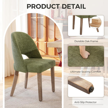 Wooden Dining Chairs Set of 2, Upholstered Modern Chenille Dining Room Chair Kitchen Chairs, Comfy Farmhouse Dinner Chair for Kitchen Dining Room, Green
