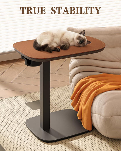 SAIJI Swivel Top TV Table Tray for Living Room Eating and Laptops | Height Adjustable, Heavy Duty Base, Large Size C Shaped Sofa Side Tables, End Tray Table, for Couch & Bedside with Cup Holder
