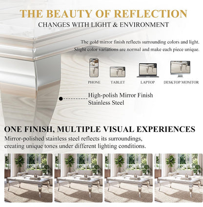 3-Piece Faux Marble Coffee Table Set with Silver Stainless Steel Legs | Modern Rectangular Center Table and 2 Square End Tables for Living Room, Office