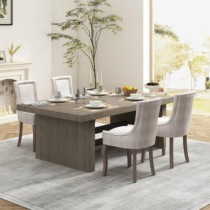 Upholstered Dining Chairs Set of 2, Beige Fabric Kitchen Chair with Nailhead Trim, Farmhouse High Back Kitchen & Dining Room Chairs, Solid Wood Legs, Sillas de Comedor (Beige, 2 Pcs)