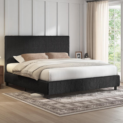 AMERLIFE King Bed Frame, Upholstered Metal Platform Bed, Black