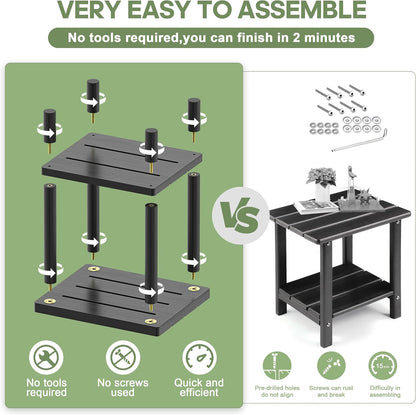 Outdoor Side Table with 2-Tier, Bamboo Small Patio Adirondack Tables | Black,Easy Assembly,Easy Maintenance,Weather Resistant,For Indoor/Outdoor/Patio/Pool/Porch