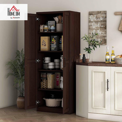 HOMCOM 63" 2-Door Kitchen Pantry 5-Tier Cinnamon Cherry Wood Grain | Freestanding Storage Cabinet, Shelving, 2 Adjustable Shelves, for Dining Room