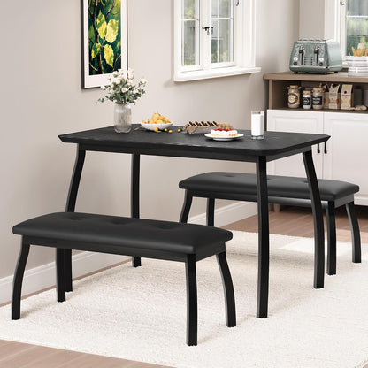 GAOMON Dining Table Set for 4, 3-Piece Wooden Kitchen Table with 2 Upholstered Benches, Space-Saving Dinette Set for Restaurant, Studio, Dining Room, Home Kitchen, Gray (Black, 2 Chairs)