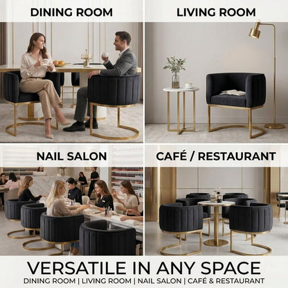Hyfirm Black and Gold Barrel Dining Chairs Set of 2, Modern Velvet Upholstered Accent Chairs with Curved Back for Kitchen Island, Luxury Comfort Seating Cantilever Metal Frame