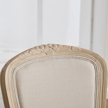 Kmax French Dining Chairs Set of 4, Farbric Upholstered Dining Chairs with Elegant Curved Legs High Back Armless Kitchen Chairs Side Chairs for Dining Room Restaurant - Linen, Beige/Natural Legs