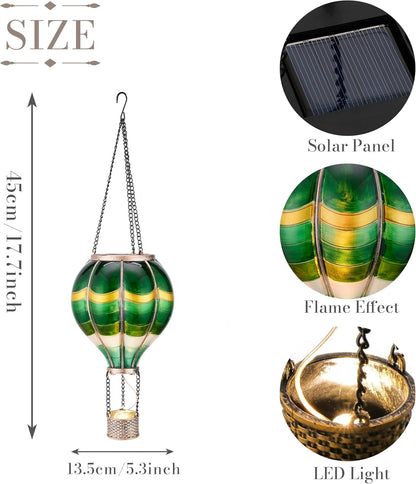 TERESA'S COLLECTIONS Hot Air Balloon Solar Lantern for Outdoor Garden Decor, Hanging Flickering Flame Outdoor Lights for Trees, Green St Patrick's Day Decorations for Party Father's Gift