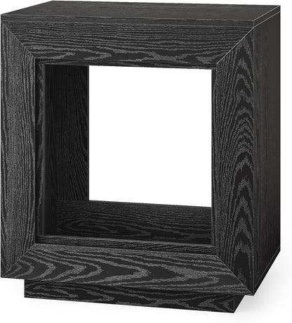LITTLE TREE End Table with Storage, Wooden Square Side Table, Industrial Sofa Side Tables for Living Room, 2-Tier Bedside Table Nightstand for Bedroom, Chair Side Table for Small Spaces, Black