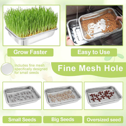 Stainless Steel Sprouts Growing Kit 2-Tier 14 inch Trays, Microgreens Growing Kit, Seed Sprouting Tray with Encrypted Mesh Sprouts for Beans Alfalfa Broccoli Wheat Grass