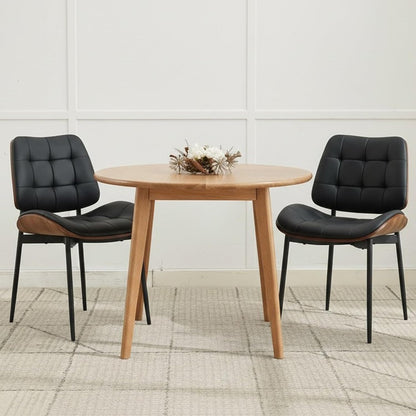Upholstered Dining Chairs Set of 6, Mid Century Modern Faux Leather Dining Chairs with Walnut Bentwood Back and Metal Legs for Dining Room, Restaurant, Café, Black