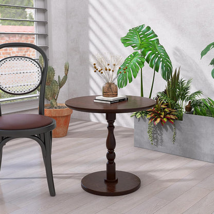Round Side Table with Pedestal Base, 23.22" Wooden End Table, Coffee Table for Snacks & Drinks Living Room, Bedroom, Balcony (Walnut Dark Brown)