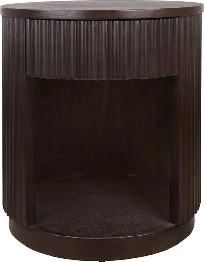 NPD Furniture Truro 19-Inch Round Accent Table with Storage Shelf, 2-Tier Side End Table with Fluted Column for Living Room, Dark Brown