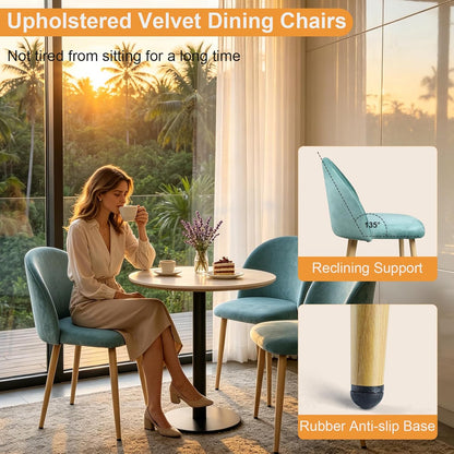 Lightdot Dining Chairs Set of 2, Velvet Upholstered Dining Chairs with Solid Wood Legs, Mid-Century Modern Accent Chair for Kitchen Living Room Bedroom, Assembly Guide Included, Light Green